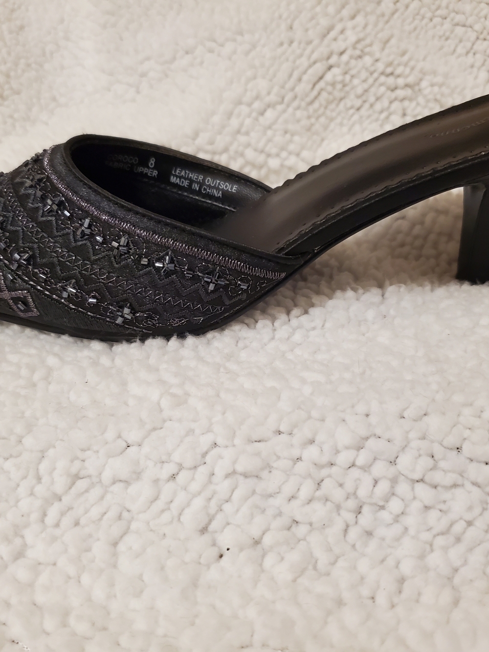 ellemenno Black Embellished Pointed-Toe Mule Heels - Picture 7 of 8